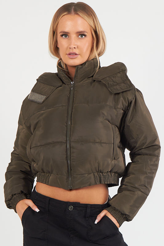 Cropped Puffer Coat with Detachable Hood