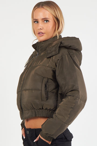 Cropped Puffer Coat with Detachable Hood