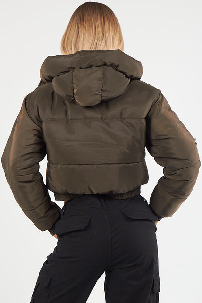 Cropped Puffer Coat with Detachable Hood