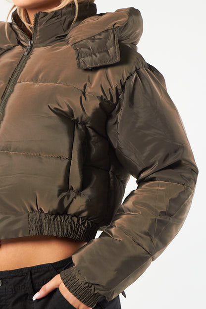 Cropped Puffer Coat with Detachable Hood