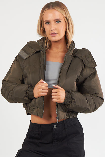 Cropped Puffer Coat with Detachable Hood