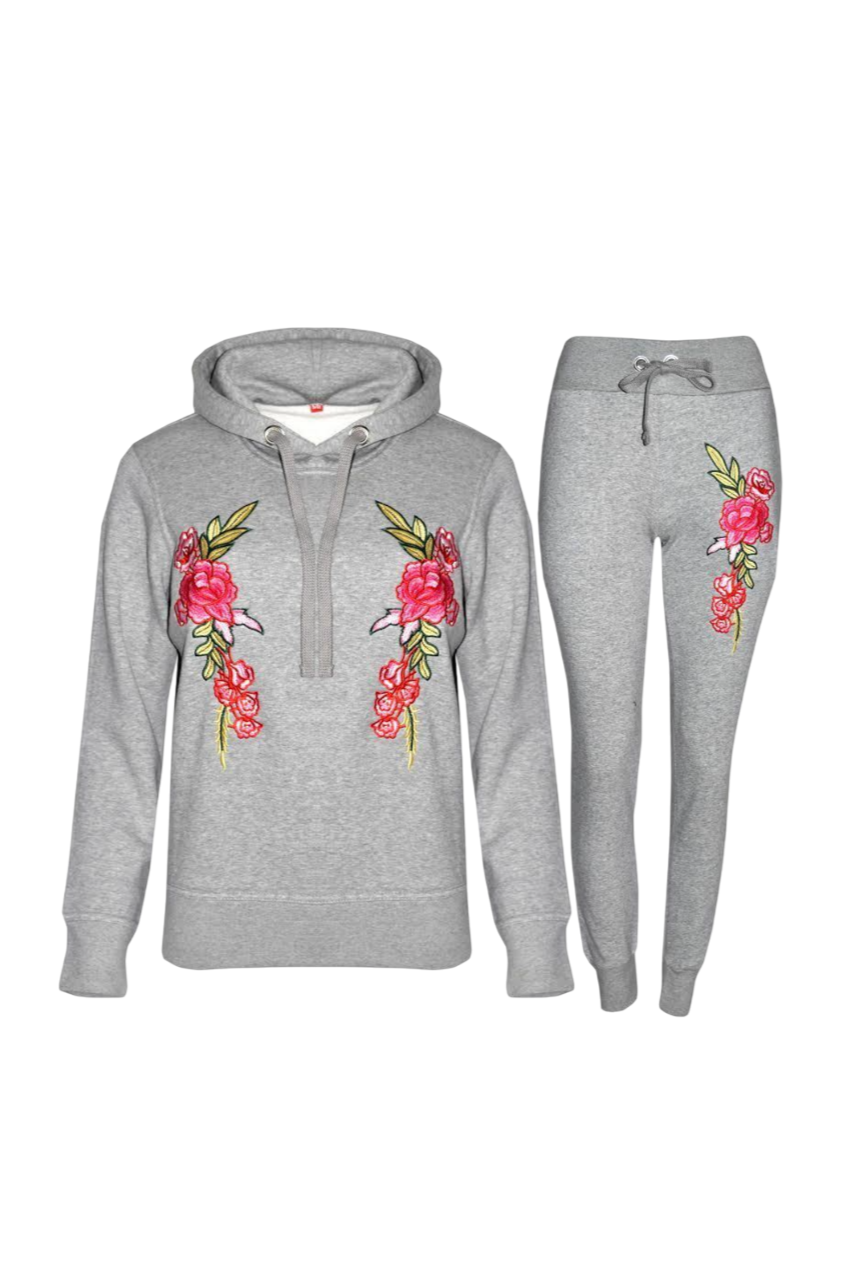 Rose Embroidered Flower Lounge Tracksuit