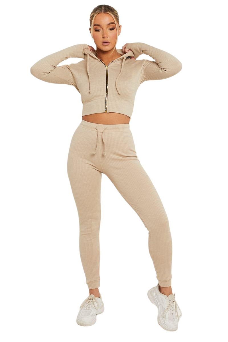 Ribbed Cropped Hoodie and Leggings Set