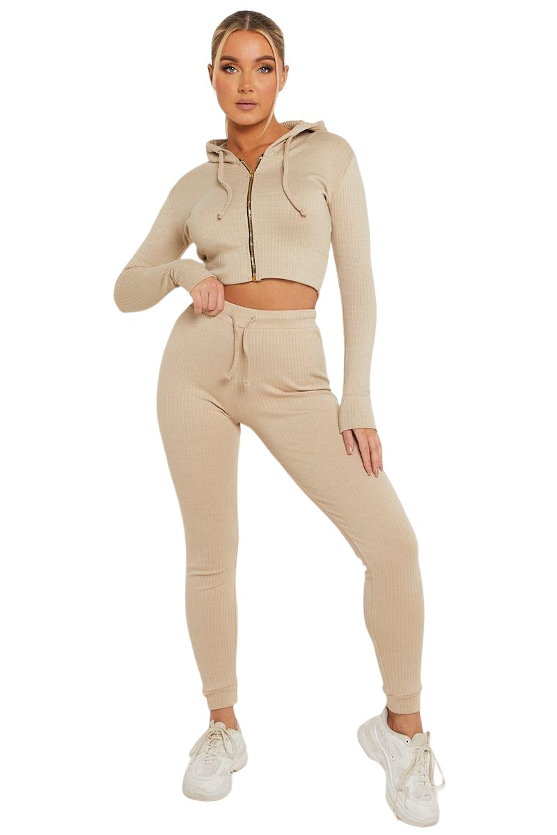 Ribbed Cropped Hoodie and Leggings Set