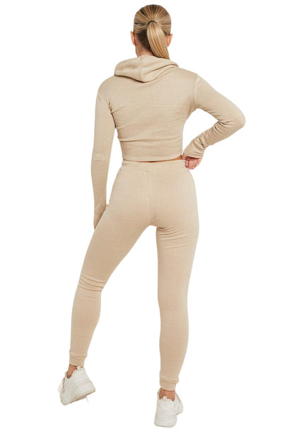 Ribbed Cropped Hoodie and Leggings Set