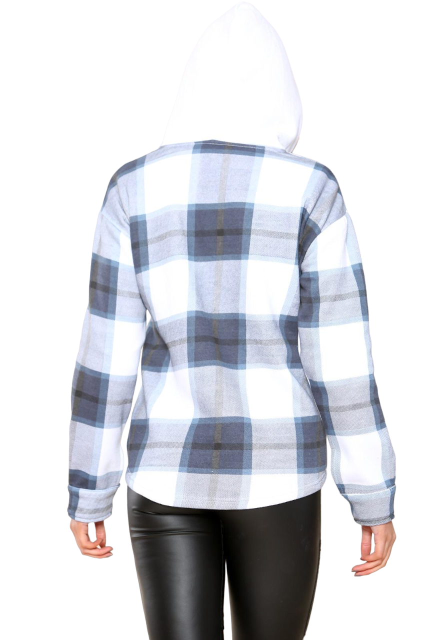 Hooded Thick Colour Block Checked Shirt Jacket Shacket