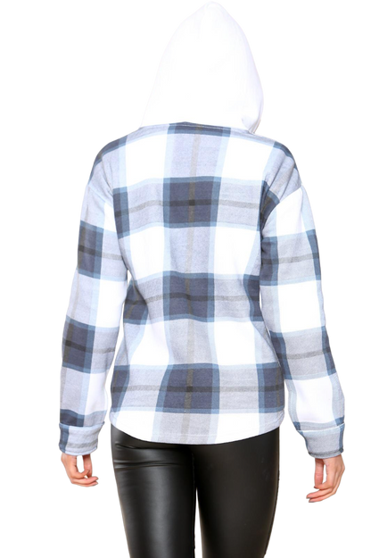 Hooded Thick Colour Block Checked Shirt Jacket Shacket