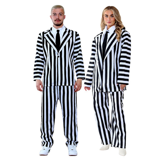 Unisex Adult Beetlejuice Black & White Trickster Suit 4-Piece Costume Set