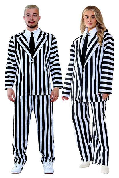 Unisex Adult Beetlejuice Black & White Trickster Suit 4-Piece Costume Set