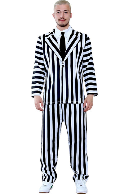 Unisex Adult Beetlejuice Black & White Trickster Suit 4-Piece Costume Set