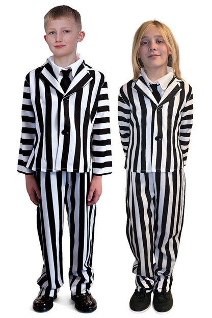 Kids Beetlejuice Black & White Trickster Suit 4-Piece Costume Set