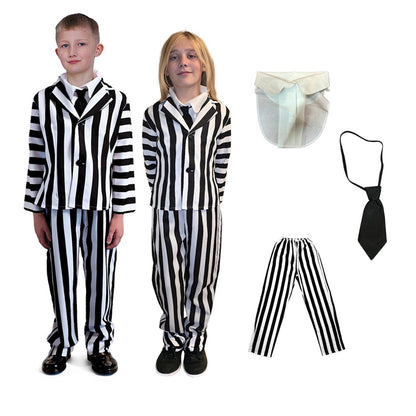 Kids Beetlejuice Black & White Trickster Suit 4-Piece Costume Set