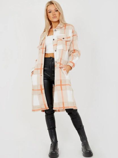 Longline Thick Colour Block Checked Shirt Jacket Shacket