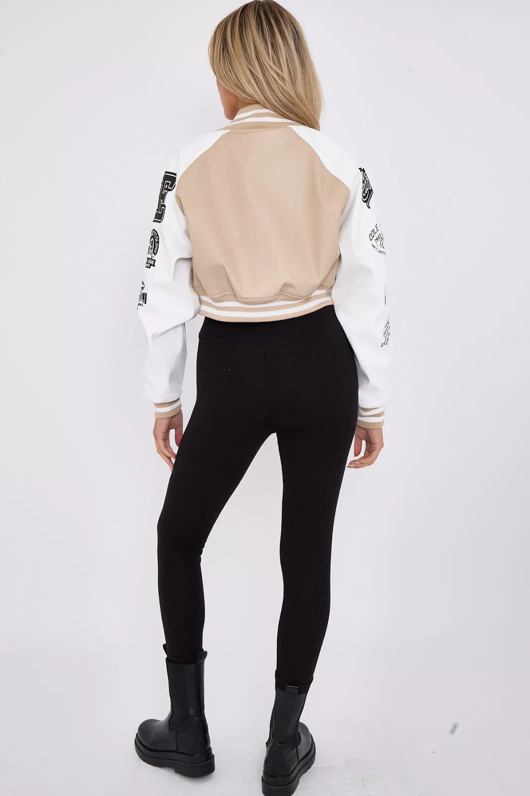 Crop Baseball Varsity Bomber Faux Leather Jacket