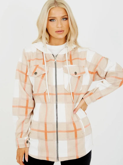 Hooded Thick Colour Block Checked Shirt Jacket Shacket