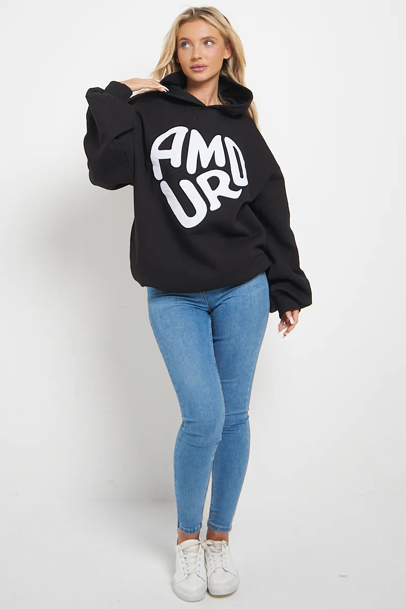 Amour Slogan Oversized Hooded Sweatshirt Hoodie