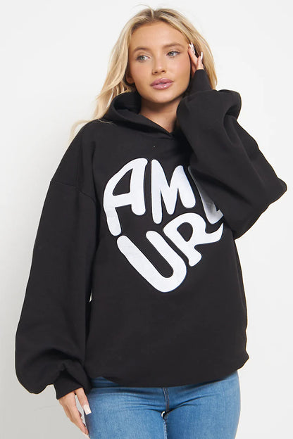 Amour Slogan Oversized Hooded Sweatshirt Hoodie