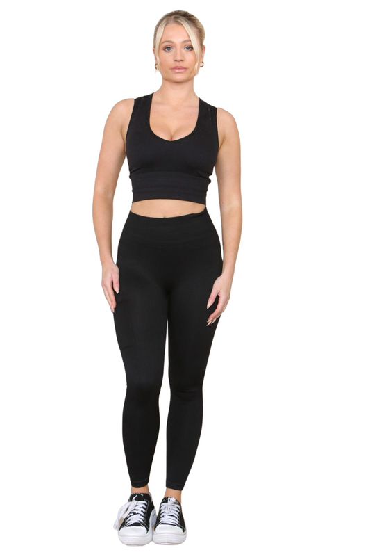 High Waisted Ribbed Leggings with Side Pocket