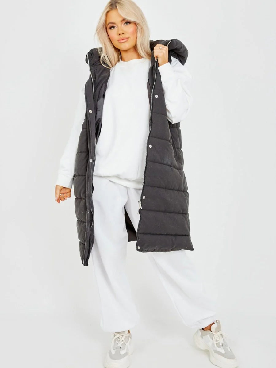 Hooded Long Line Puffer Padded Gilet Jacket Coat - 16 colours