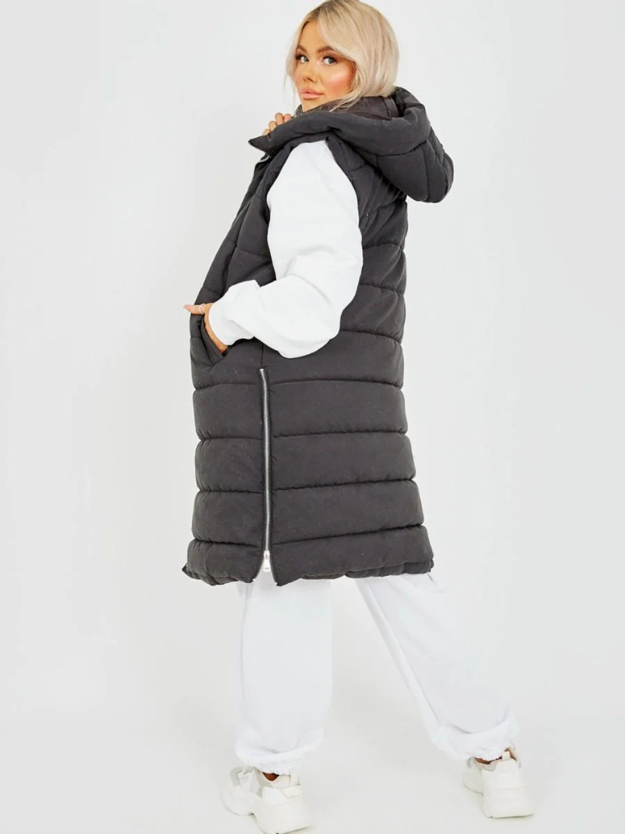 Hooded Long Line Puffer Padded Gilet Jacket Coat - 16 colours