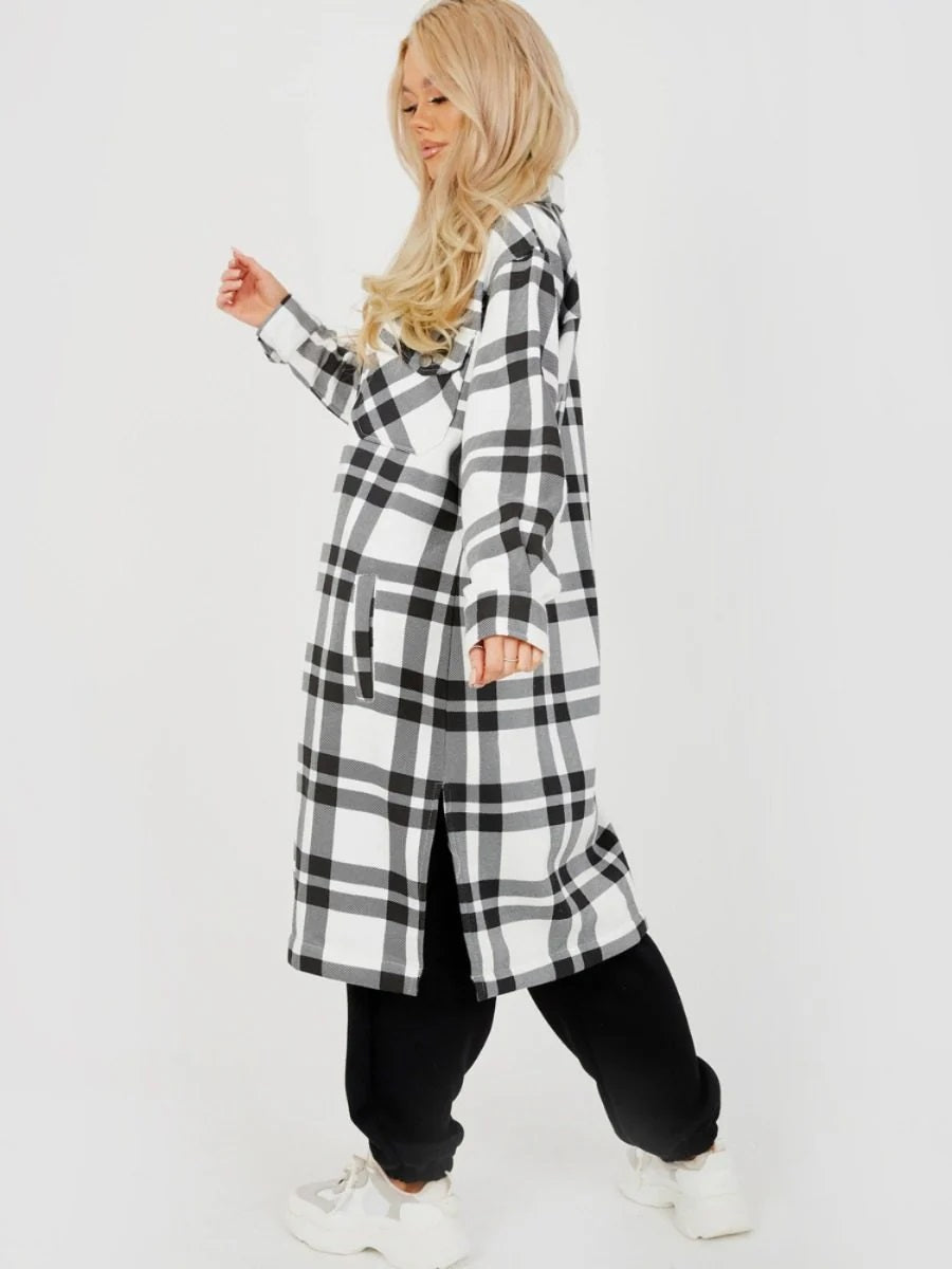 Longline Thick Colour Block Checked Shirt Jacket Shacket