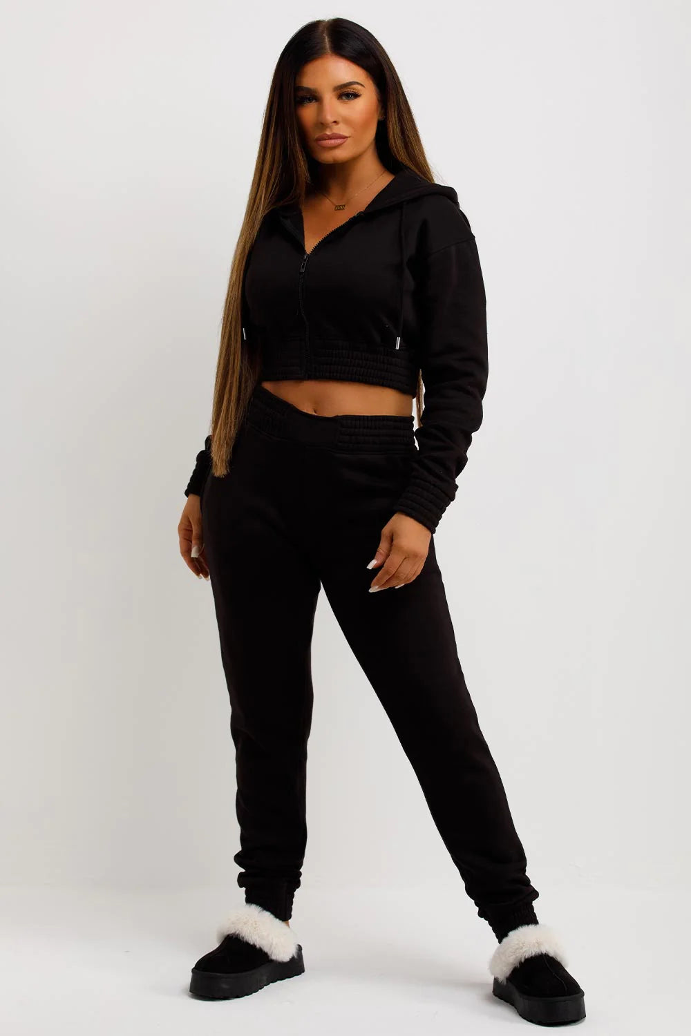 Loungewear Tracksuit Cropped Hoodie Joggers Co-ord Set