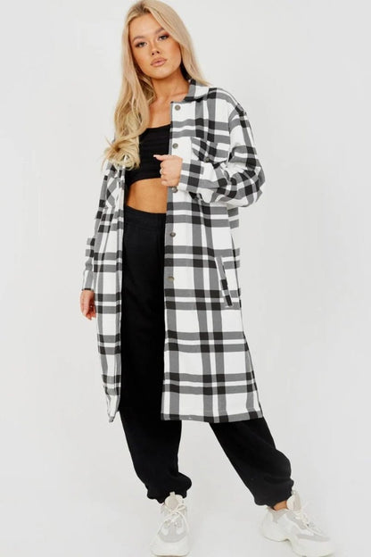 Longline Thick Colour Block Checked Shirt Jacket Shacket