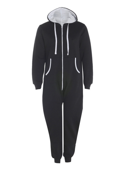 Unisex Plain Zip Up Elasticated Cotton Onesie Jumpsuit