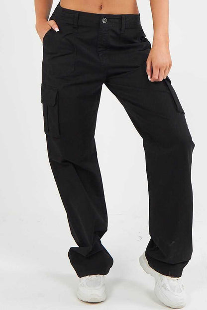 Combat Stretch Open Hem Low Waist Cotton Cargo Trousers