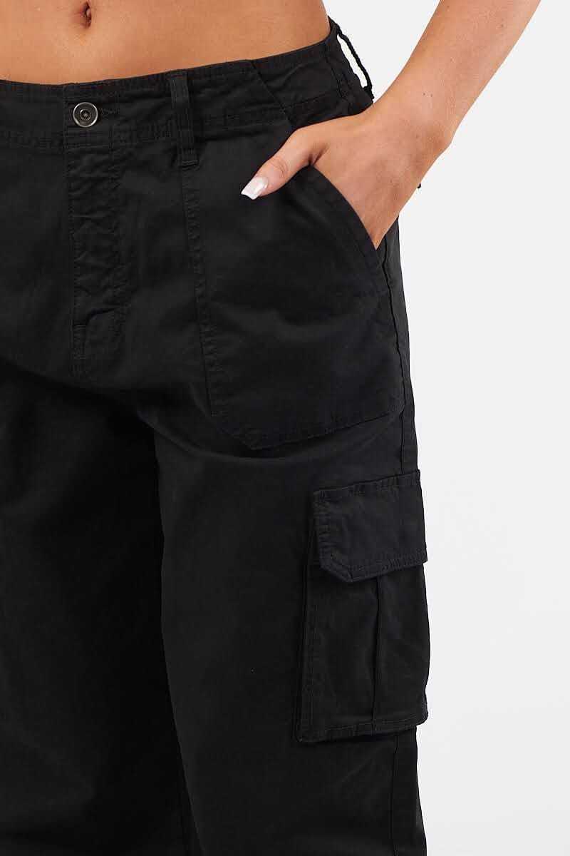 Combat Stretch Open Hem Low Waist Cotton Cargo Trousers