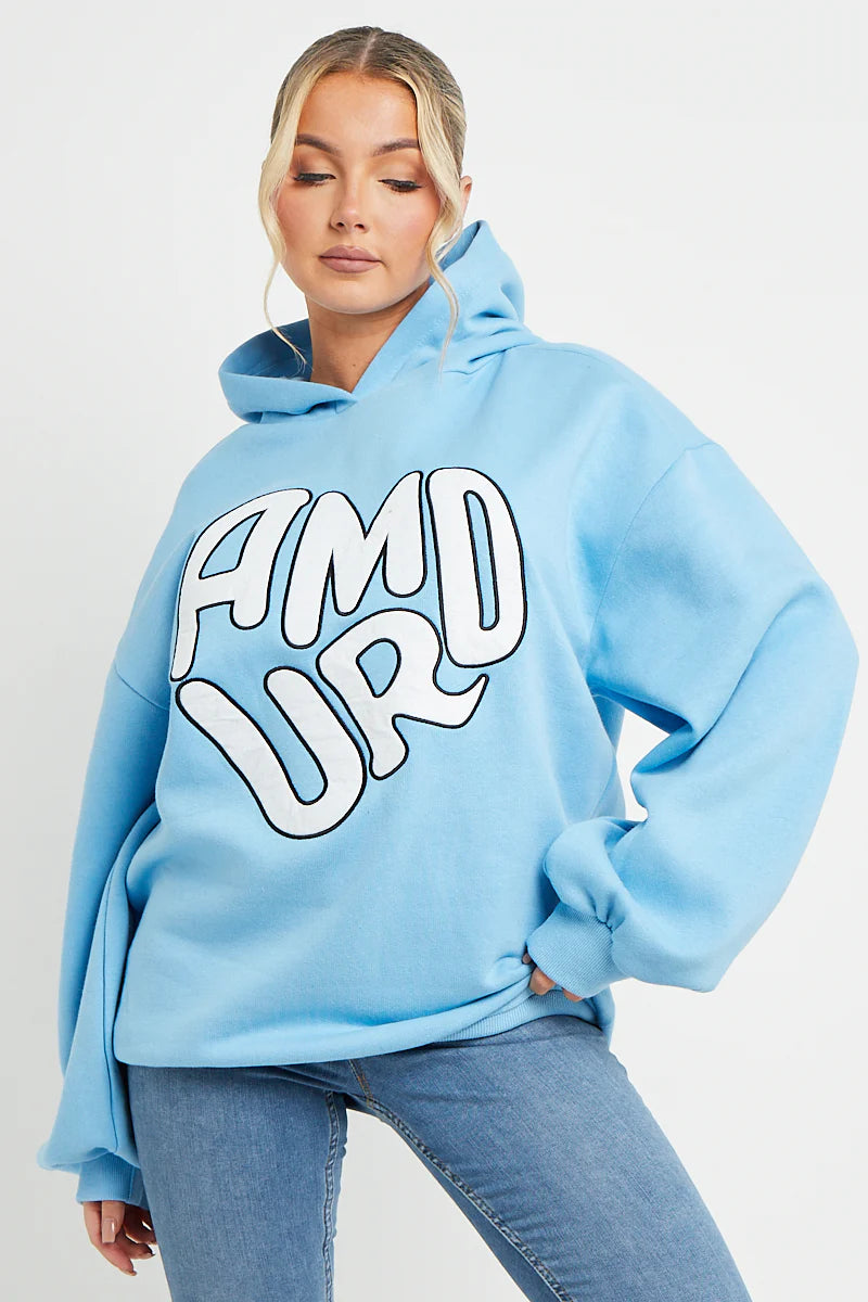 Amour Slogan Oversized Hooded Sweatshirt Hoodie