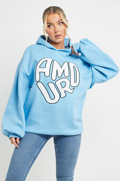 Amour Slogan Oversized Hooded Sweatshirt Hoodie