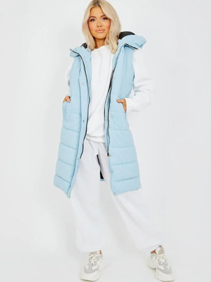 Hooded Long Line Puffer Padded Gilet Jacket Coat - 16 colours