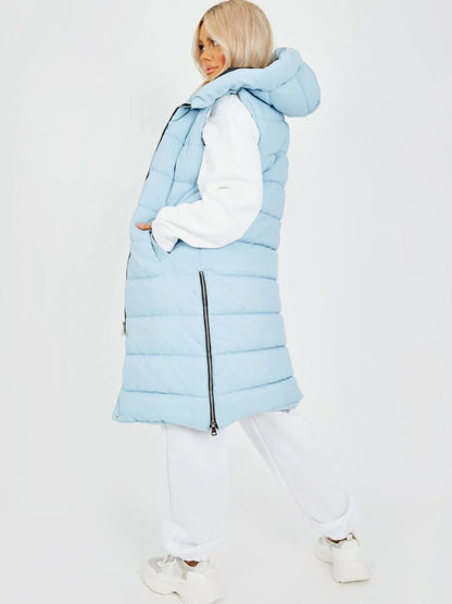 Hooded Long Line Puffer Padded Gilet Jacket Coat - 16 colours