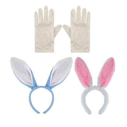 Kids Bunny Ears Blue Pink Headband and White Gloves Costume Sets