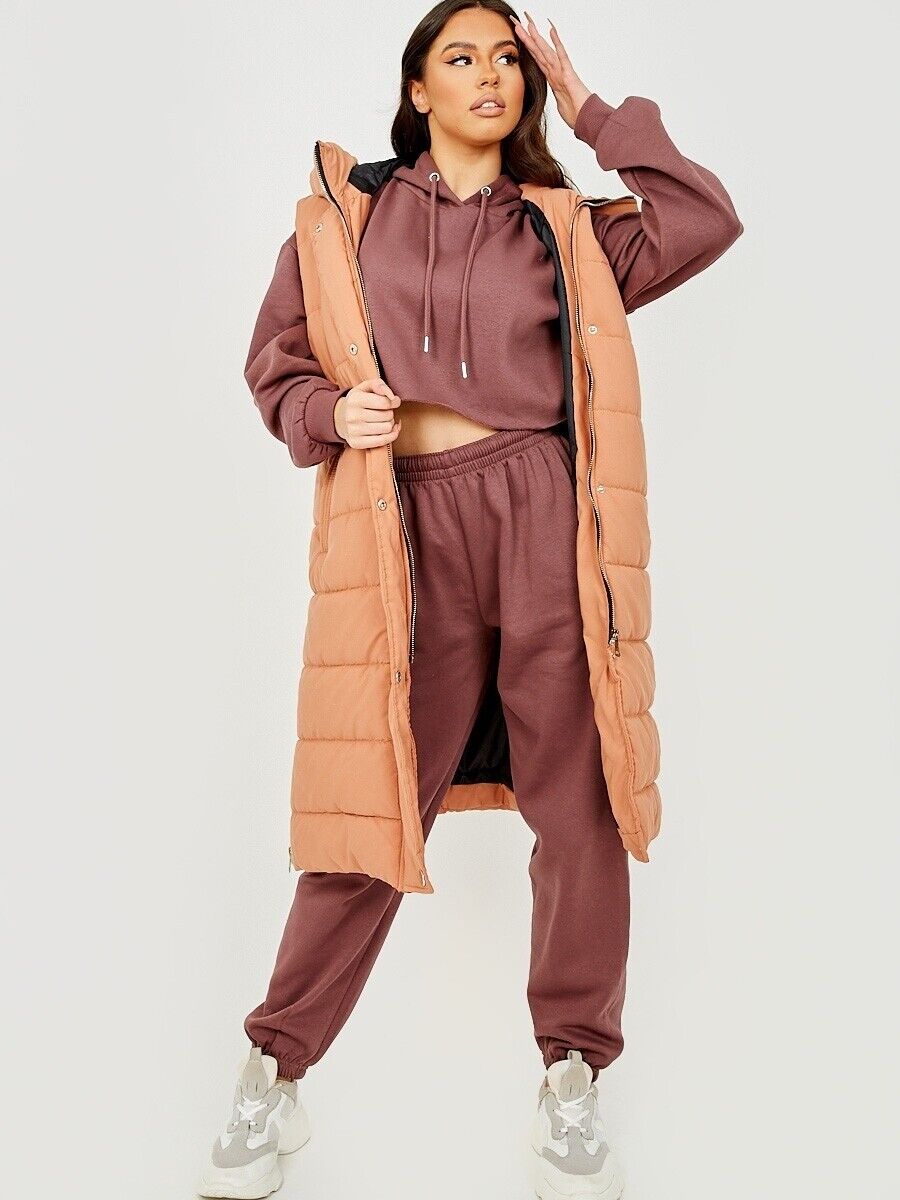 Hooded Long Line Puffer Padded Gilet Jacket Coat - 16 colours