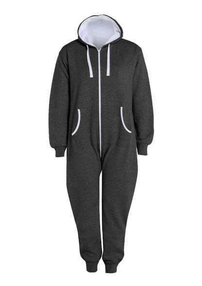 Unisex Plain Zip Up Elasticated Cotton Onesie Jumpsuit