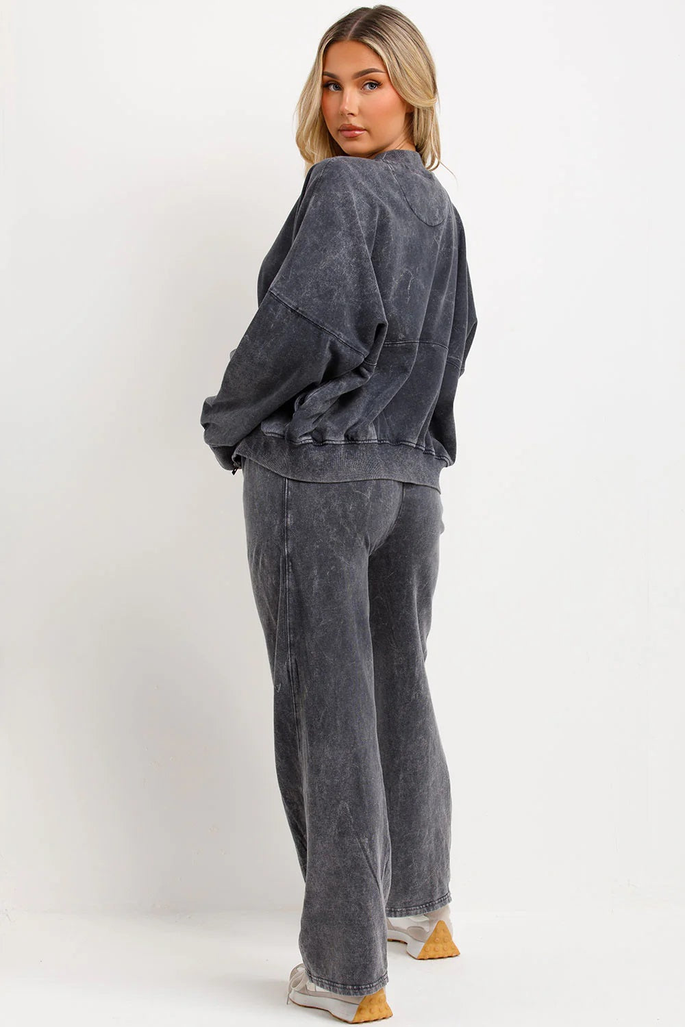 Acid Wash Full Zip Sweatshirt and Straight Leg Joggers Tracksuit Set