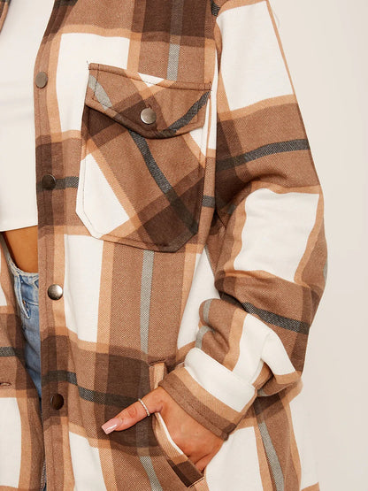 Longline Thick Colour Block Checked Shirt Jacket Shacket