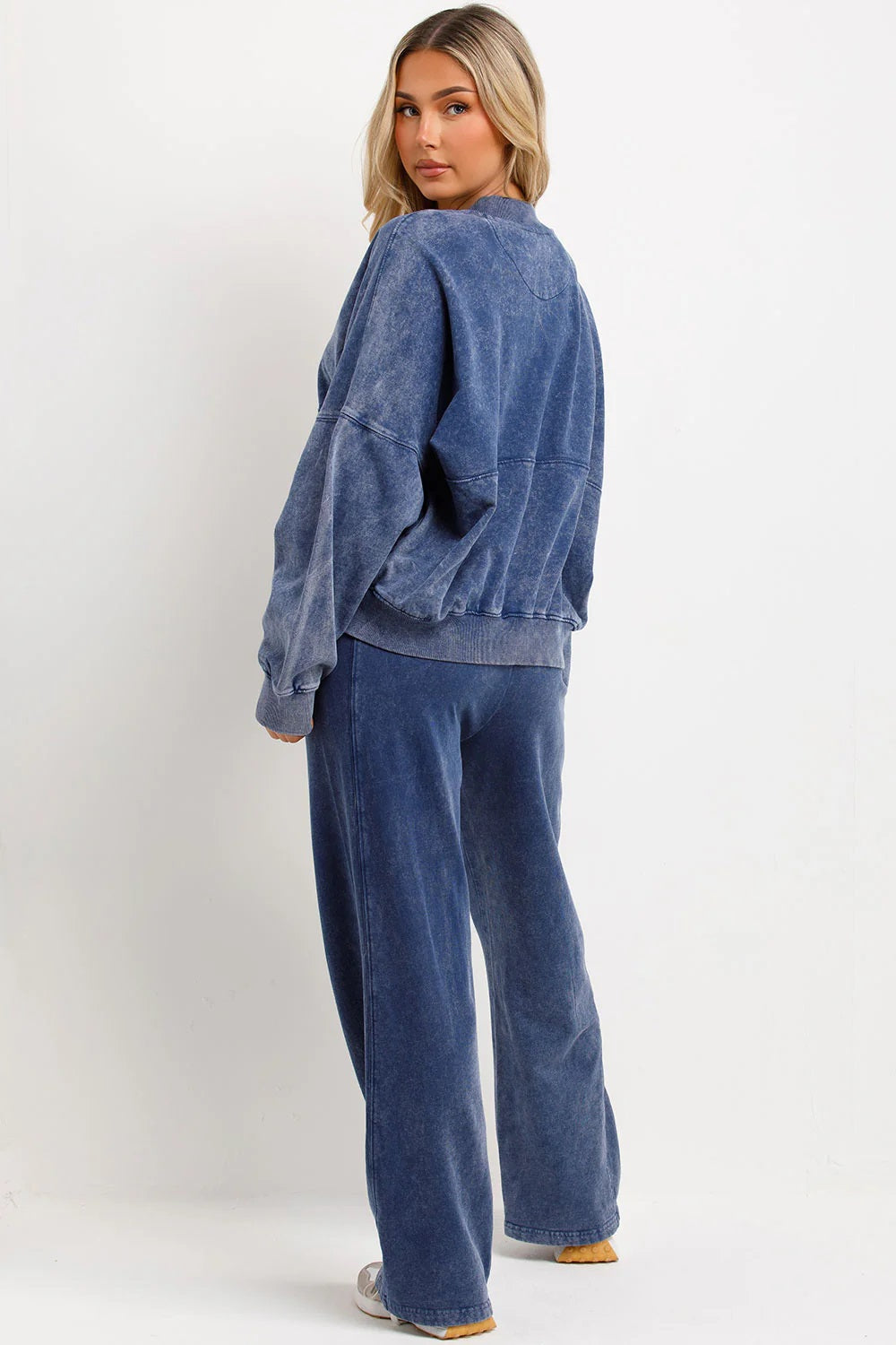 Acid Wash Full Zip Sweatshirt and Straight Leg Joggers Tracksuit Set