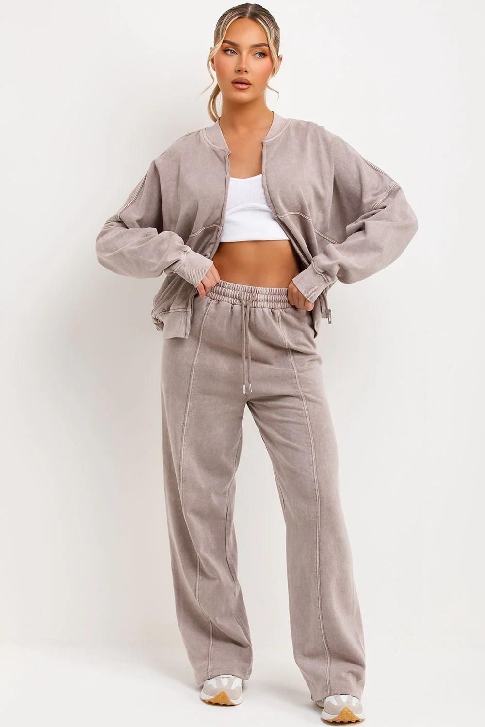 Stonewash Full Zip Sweatshirt and Straight Leg Joggers Tracksuit Set