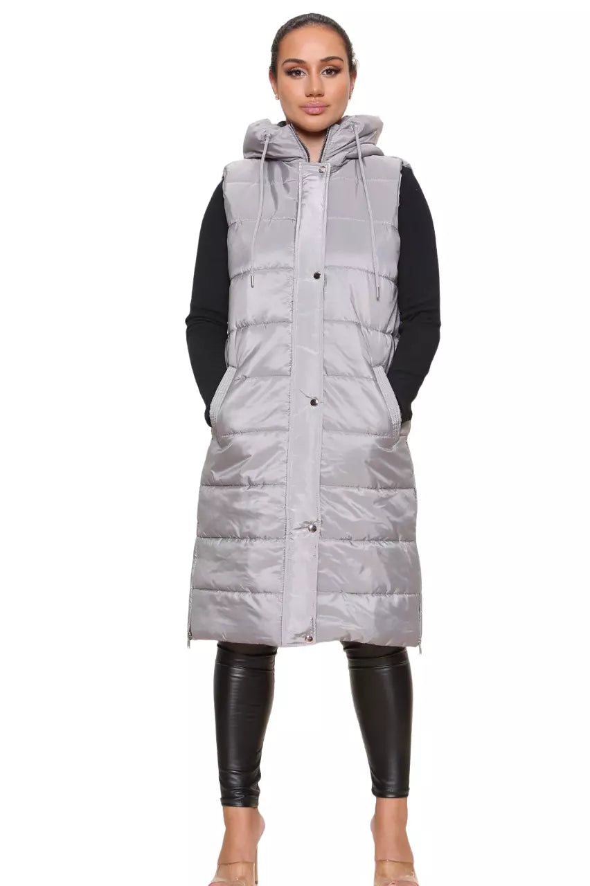 Hooded Gilet Long Padded Coat Plus Size