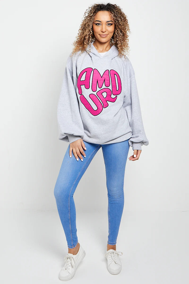 Amour Slogan Oversized Hooded Sweatshirt Hoodie