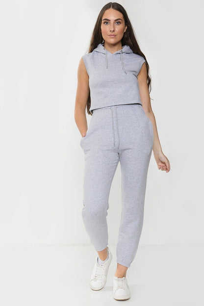 Sleeveless Hoodie & Joggers Tracksuit Co-ord 2-Piece Set