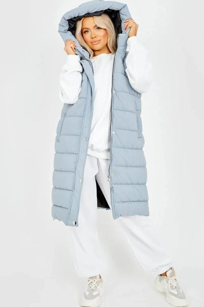 Hooded Long Line Puffer Padded Gilet Jacket Coat - 16 colours