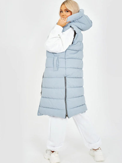 Hooded Long Line Puffer Padded Gilet Jacket Coat - 16 colours