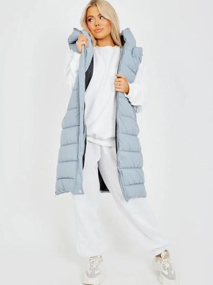 Hooded Long Line Puffer Padded Gilet Jacket Coat - 16 colours