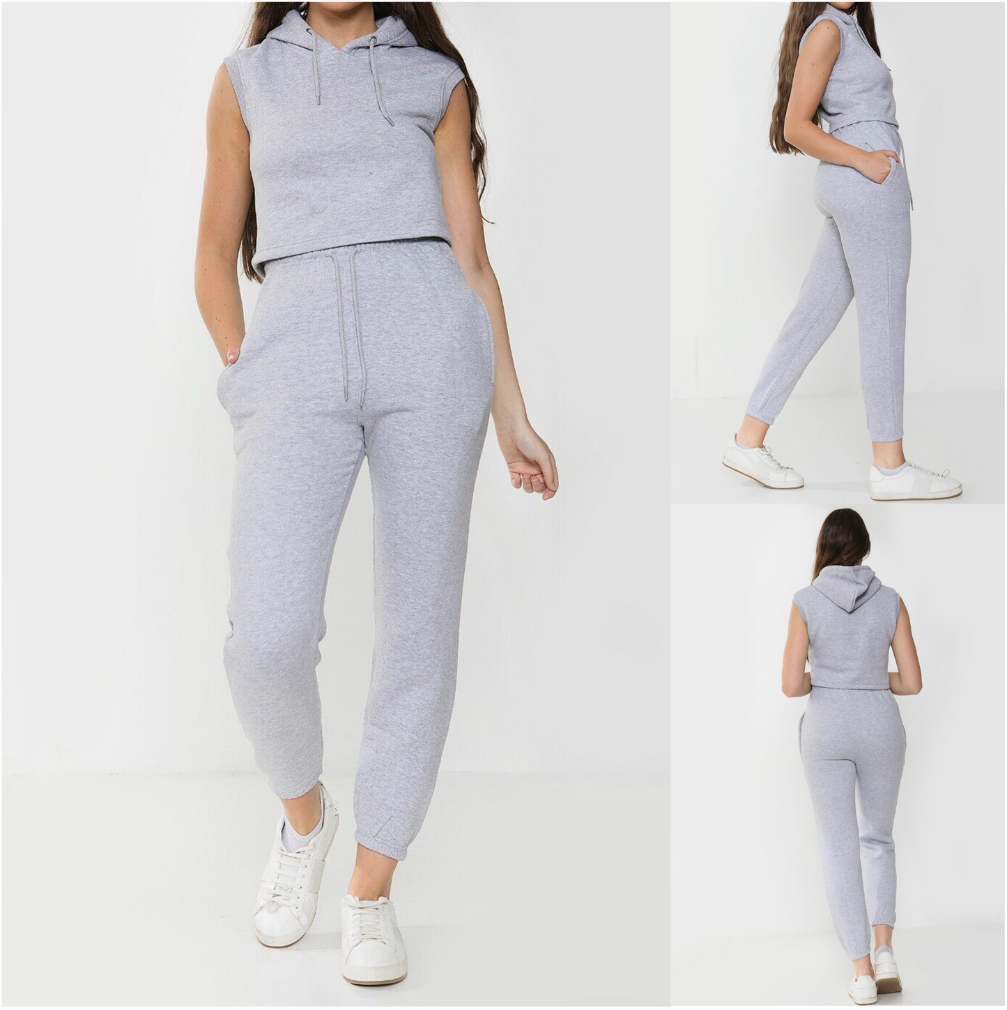Sleeveless Hoodie & Joggers Tracksuit Co-ord 2-Piece Set
