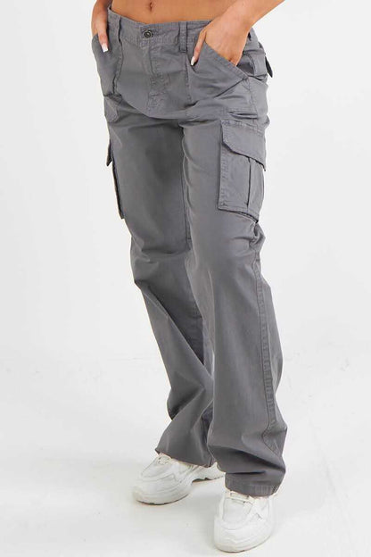 Combat Stretch Open Hem Low Waist Cotton Cargo Trousers