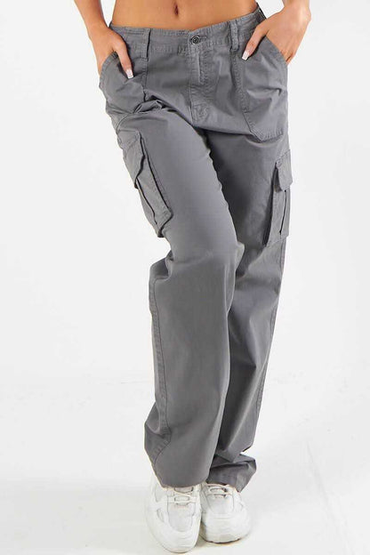 Combat Stretch Open Hem Low Waist Cotton Cargo Trousers